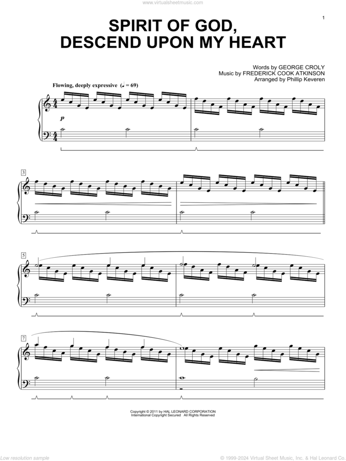 Spirit Of God, Descend Upon My Heart [Classical version] (arr. Phillip Keveren) sheet music for piano solo by George Croly, Phillip Keveren and Frederick Cook Atkinson, intermediate skill level