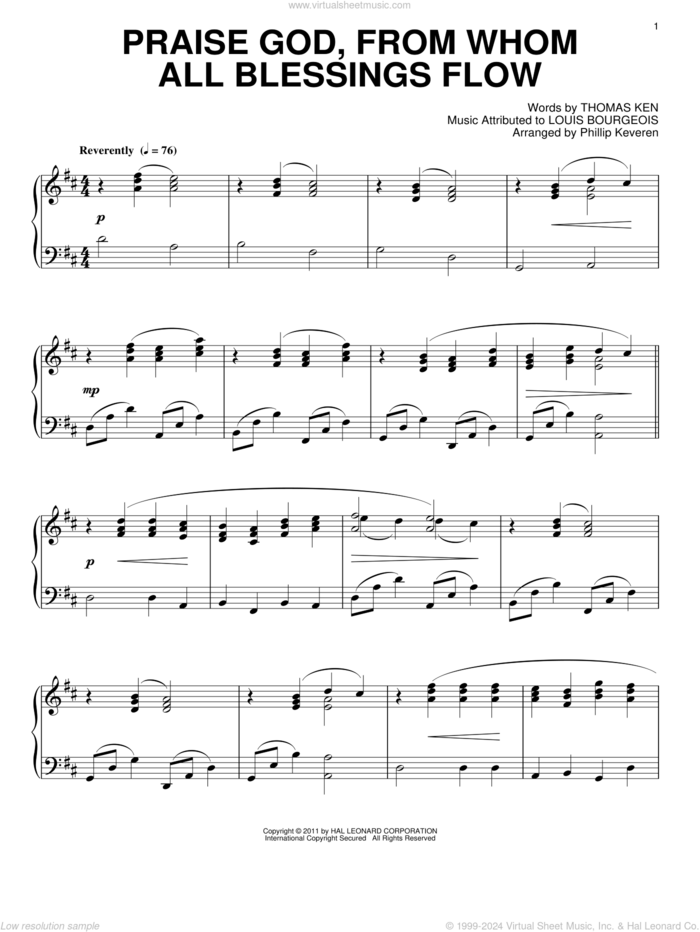 Praise God, From Whom All Blessings Flow [Classical version] (arr. Phillip Keveren), (intermediate) sheet music for piano solo by Thomas Ken, Phillip Keveren and Louis Bourgeois, intermediate skill level