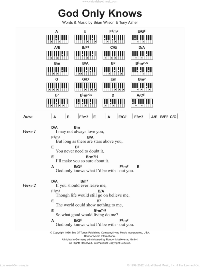 God Only Knows sheet music for piano solo (chords, lyrics, melody) by The Beach Boys, Brian Wilson and Tony Asher, intermediate piano (chords, lyrics, melody)