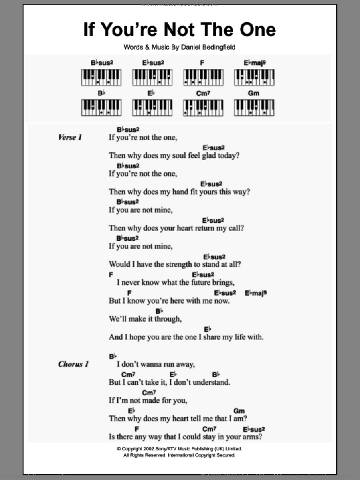 If You're Not The One sheet music for piano solo (chords, lyrics, melody) by Daniel Bedingfield, intermediate piano (chords, lyrics, melody)