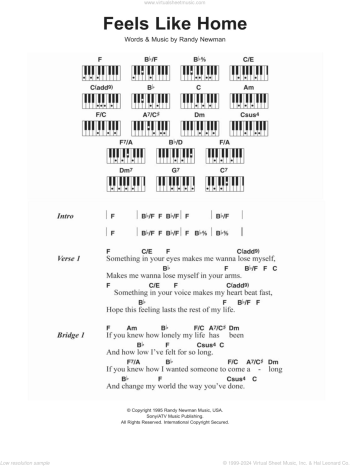 Feels Like Home sheet music for piano solo (chords, lyrics, melody) by Randy Newman, intermediate piano (chords, lyrics, melody)