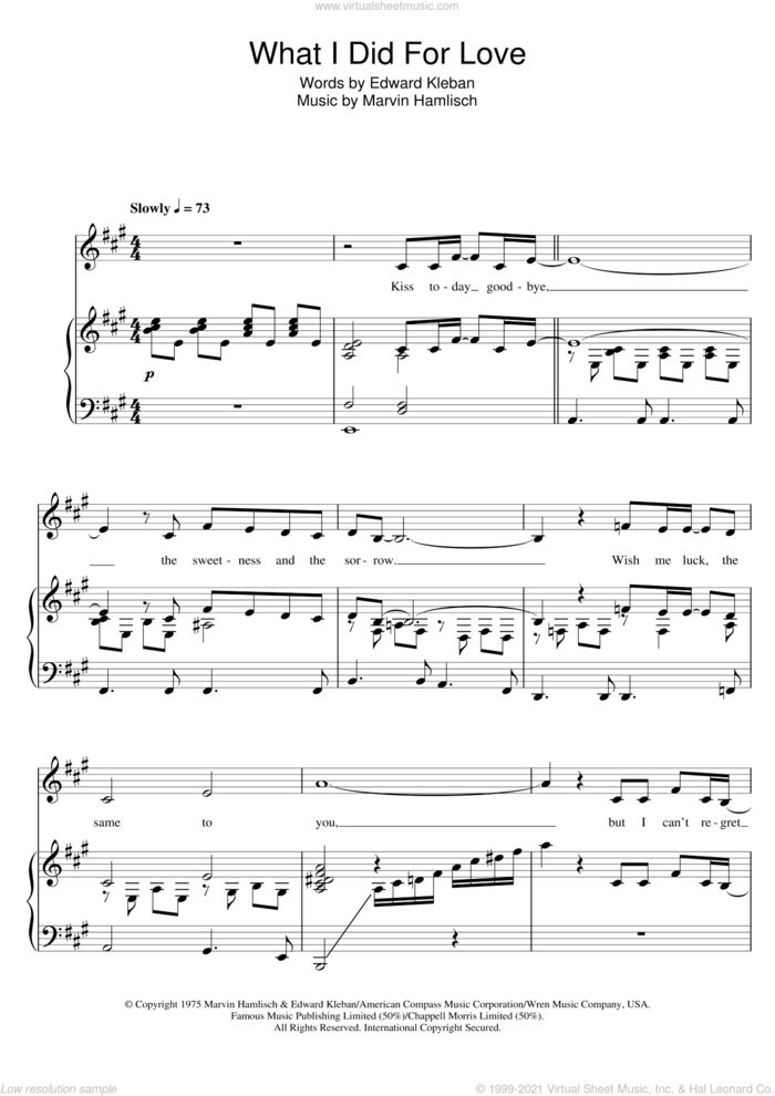 What I Did For Love (from A Chorus Line) sheet music for voice and piano by Marvin Hamlisch, A Chorus Line (Musical), Josh Groban and Edward Kleban, intermediate skill level