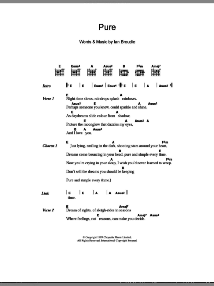 Pure sheet music for guitar (chords) by The Lightning Seeds and Ian Broudie, intermediate skill level