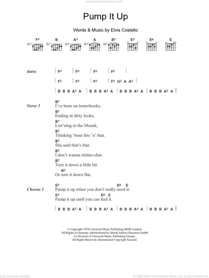 Pump It Up sheet music for guitar (chords) by Elvis Costello, intermediate skill level