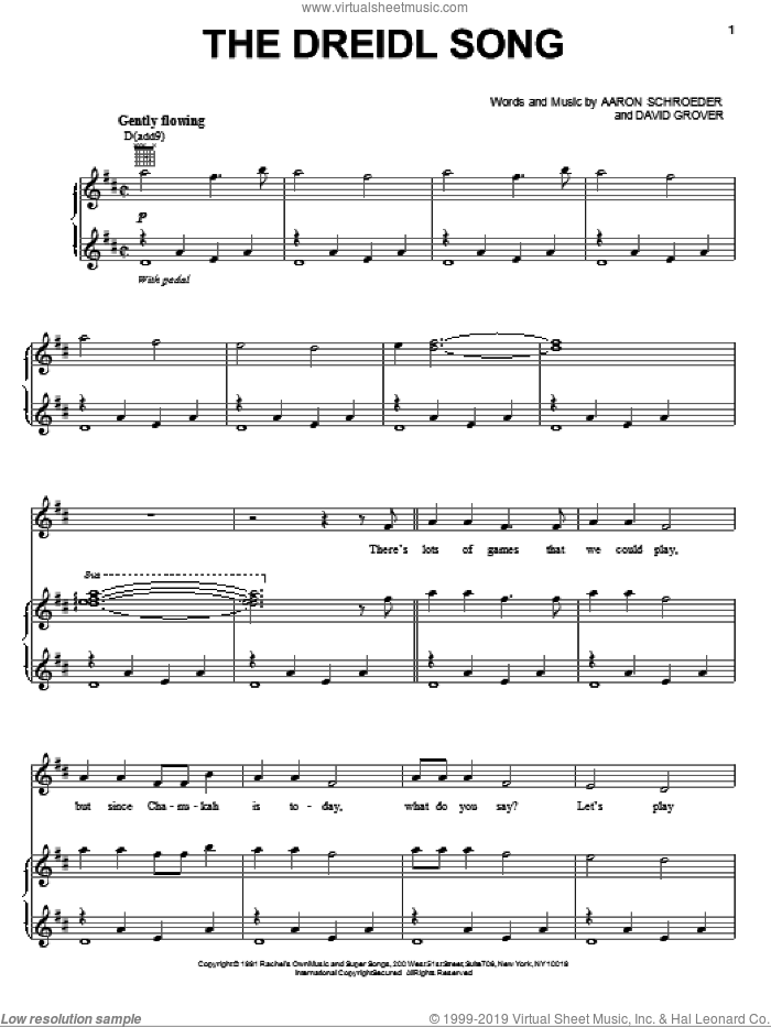 The Dreidl Song sheet music for voice, piano or guitar by David Grover & The Big Bear Band, Aaron Schroeder and David Grover, intermediate skill level