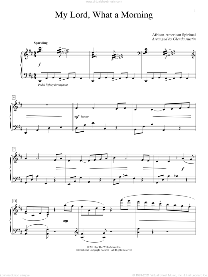 My Lord, What A Morning (arr. Artina McCain) sheet music for piano solo (elementary)  and Glenda Austin, beginner piano (elementary)