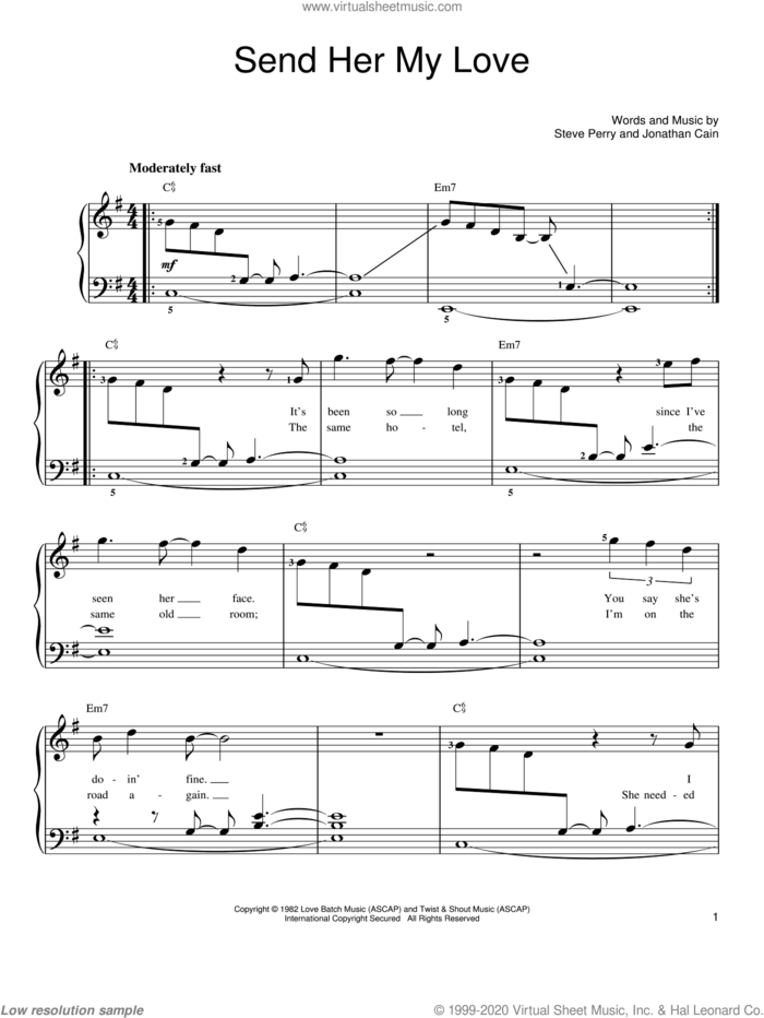 Send Her My Love sheet music for piano solo by Journey, Jonathan Cain and Steve Perry, easy skill level