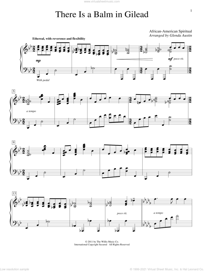There Is A Balm In Gilead sheet music for piano solo (elementary)  and Glenda Austin, beginner piano (elementary)