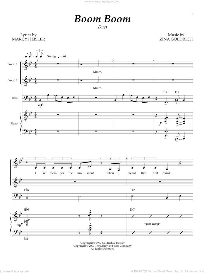 Boom Boom sheet music for voice and piano by Goldrich & Heisler, Marcy Heisler and Zina Goldrich, intermediate skill level