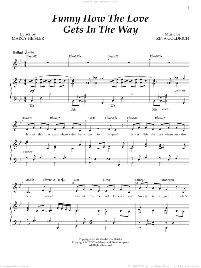 Funny How The Love Gets In The Way sheet music for voice and piano by Goldrich & Heisler, Marcy Heisler and Zina Goldrich, intermediate skill level