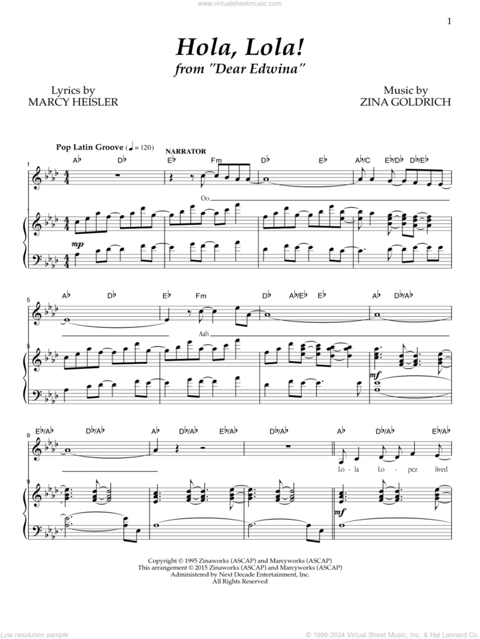 Hola, Lola! sheet music for voice and piano by Goldrich & Heisler, Marcy Heisler and Zina Goldrich, intermediate skill level