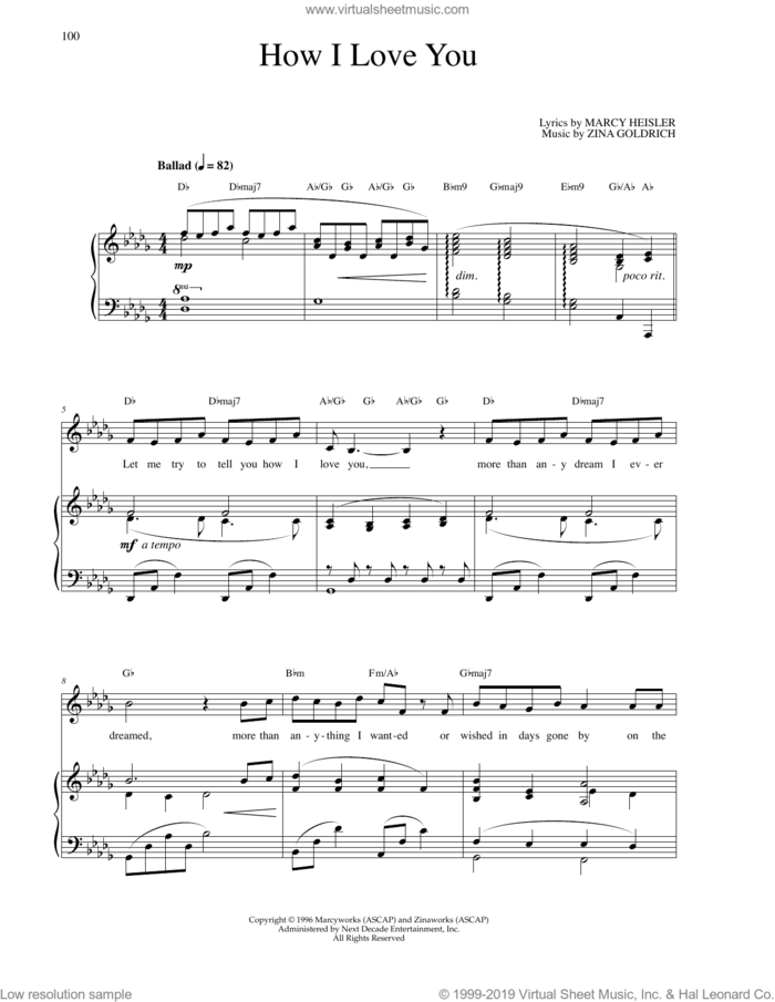 How I Love You sheet music for voice and piano by Goldrich & Heisler, Marcy Heisler and Zina Goldrich, intermediate skill level