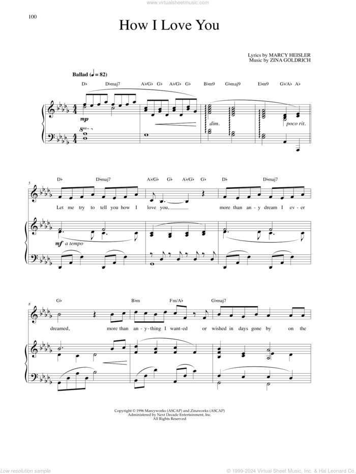 How I Love You sheet music for voice and piano by Goldrich & Heisler, Marcy Heisler and Zina Goldrich, intermediate skill level