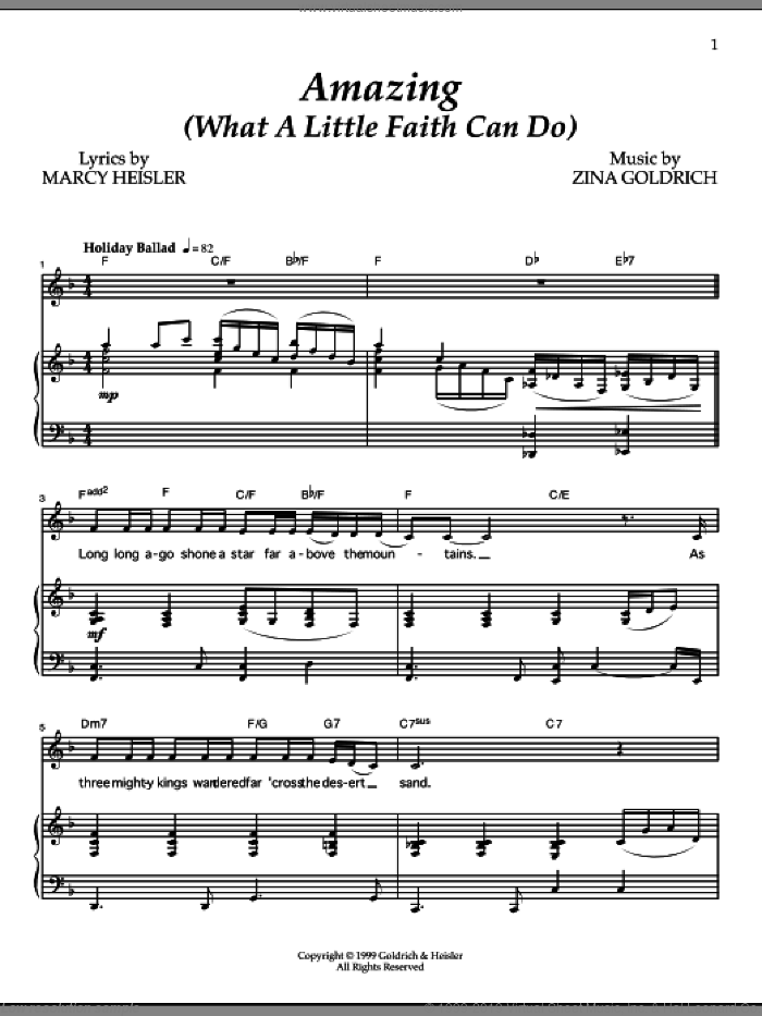 Amazing (What A Little Faith Can Do) sheet music for voice and piano by Goldrich & Heisler, Marcy Heisler and Zina Goldrich, intermediate skill level