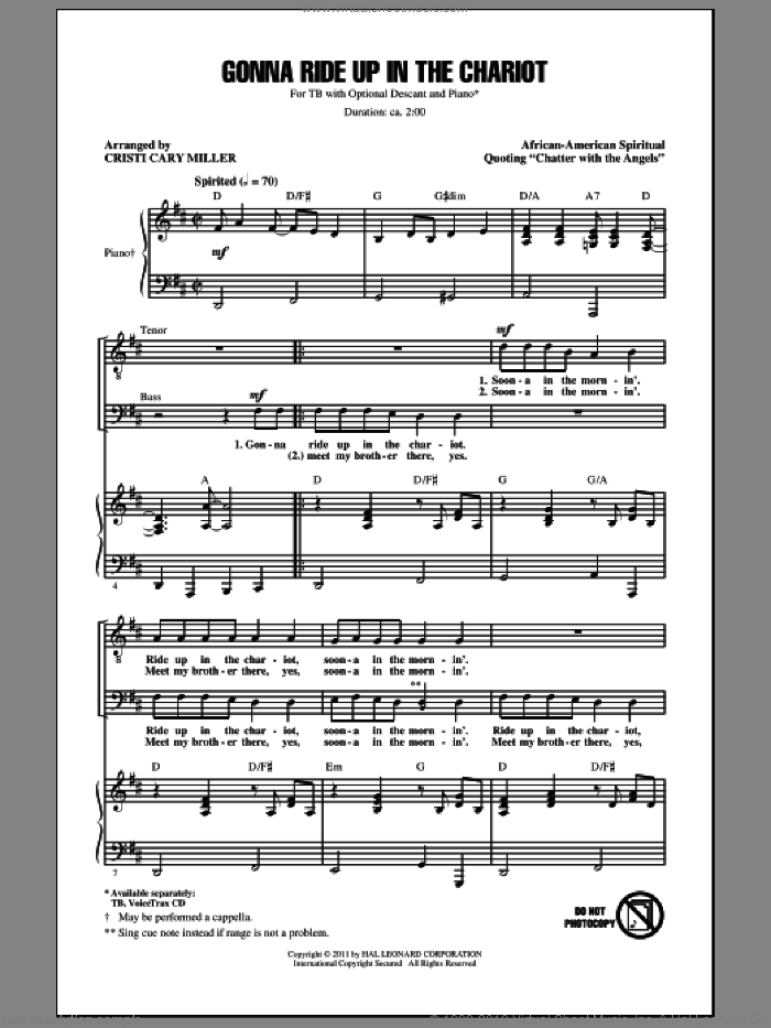 Gonna Ride Up In The Chariot sheet music for choir (TB: tenor, bass) by Cristi Cary Miller, intermediate skill level