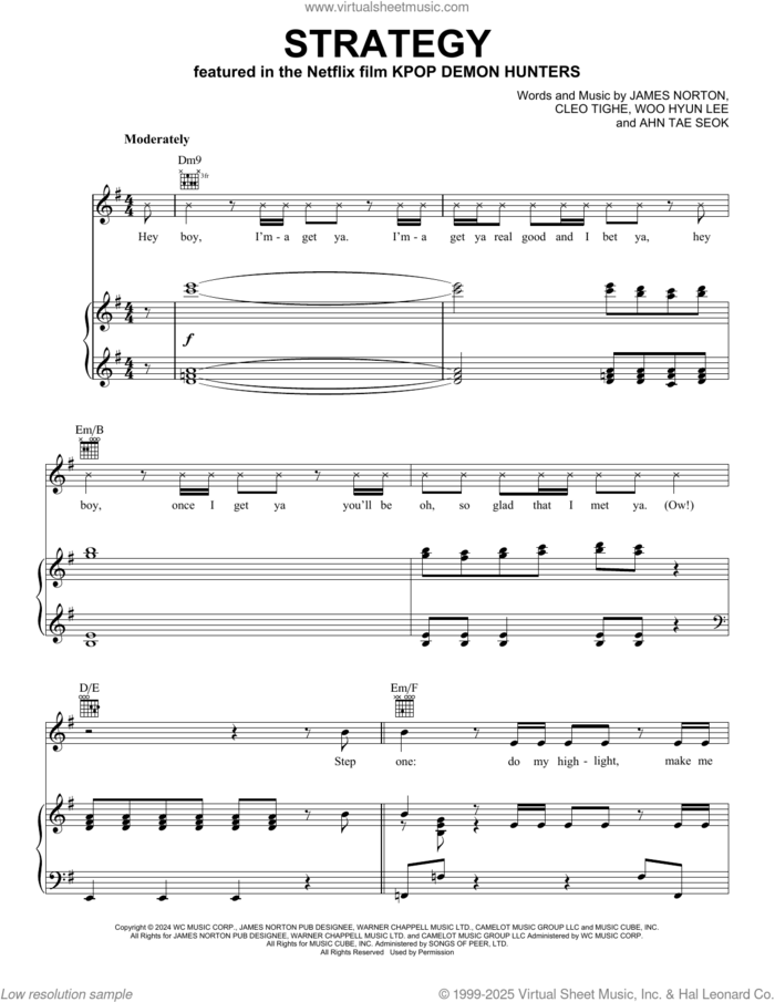 Strategy (from KPop Demon Hunters) sheet music for voice, piano or guitar by Twice, Ahn Tae Seok, Cleo Tighe, James Norton and Woo Hyun Lee, intermediate skill level