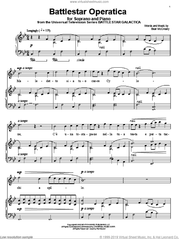 Battlestar Operatica sheet music for voice and piano by Bear McCreary and Battlestar Galactica (TV Series), intermediate skill level