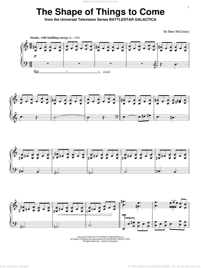 The Shape Of Things To Come sheet music for piano solo by Bear McCreary and Battlestar Galactica (TV Series), intermediate skill level