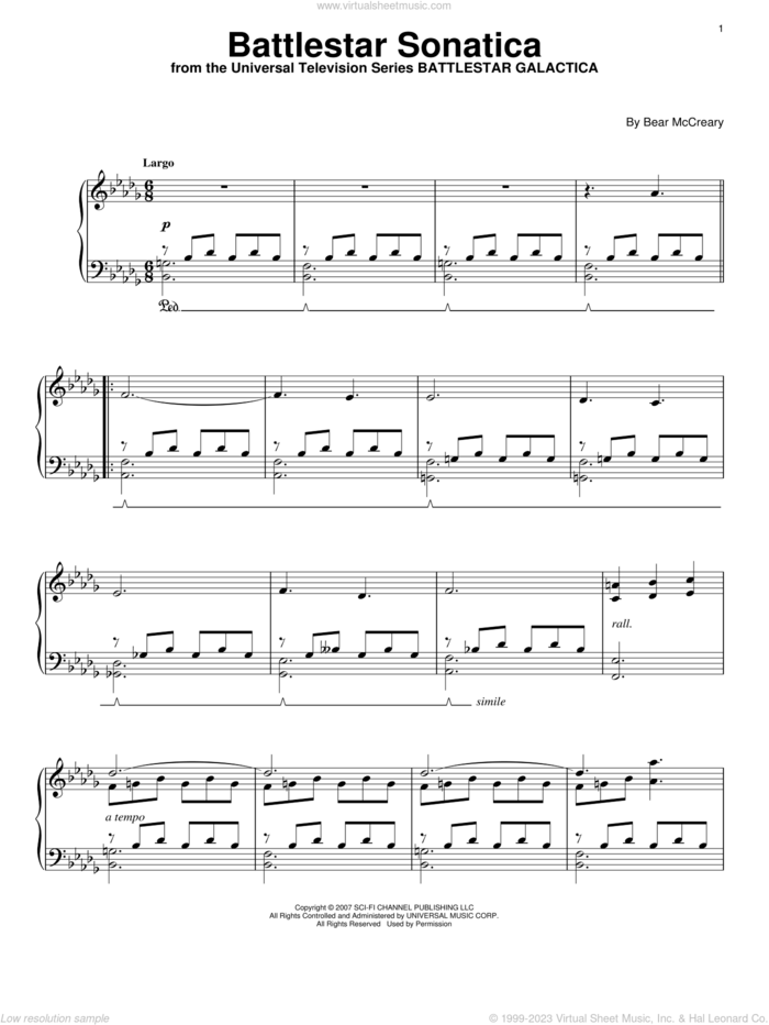 Battlestar Sonatica sheet music for piano solo by Bear McCreary and Battlestar Galactica (TV Series), intermediate skill level