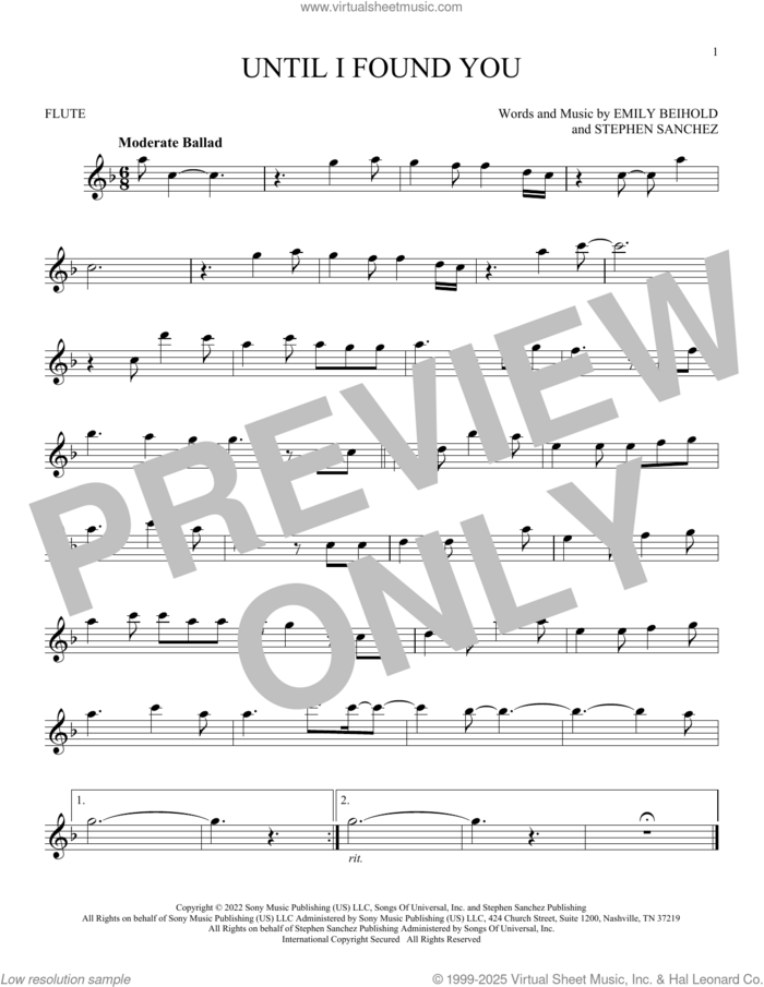 Until I Found You sheet music for flute solo by Stephen Sanchez and Emily Beihold, intermediate skill level