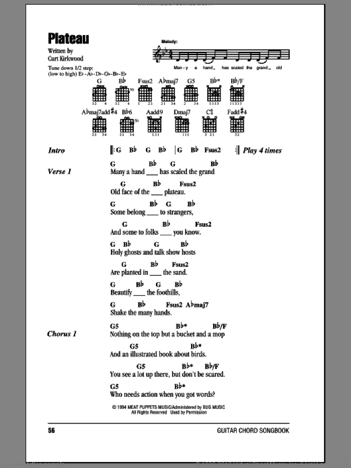 Plateau sheet music for guitar (chords) by Nirvana and Curt Kirkwood, intermediate skill level