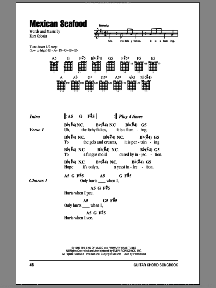 Mexican Seafood sheet music for guitar (chords) by Nirvana and Kurt Cobain, intermediate skill level