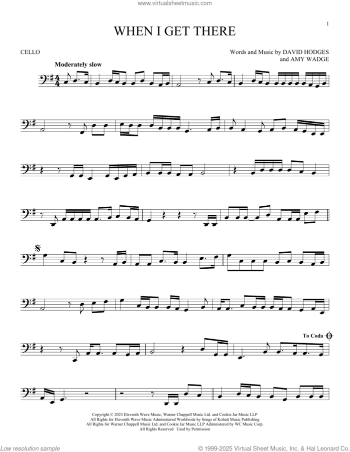 When I Get There sheet music for cello solo , Amy Wadge and David Hodges, intermediate skill level