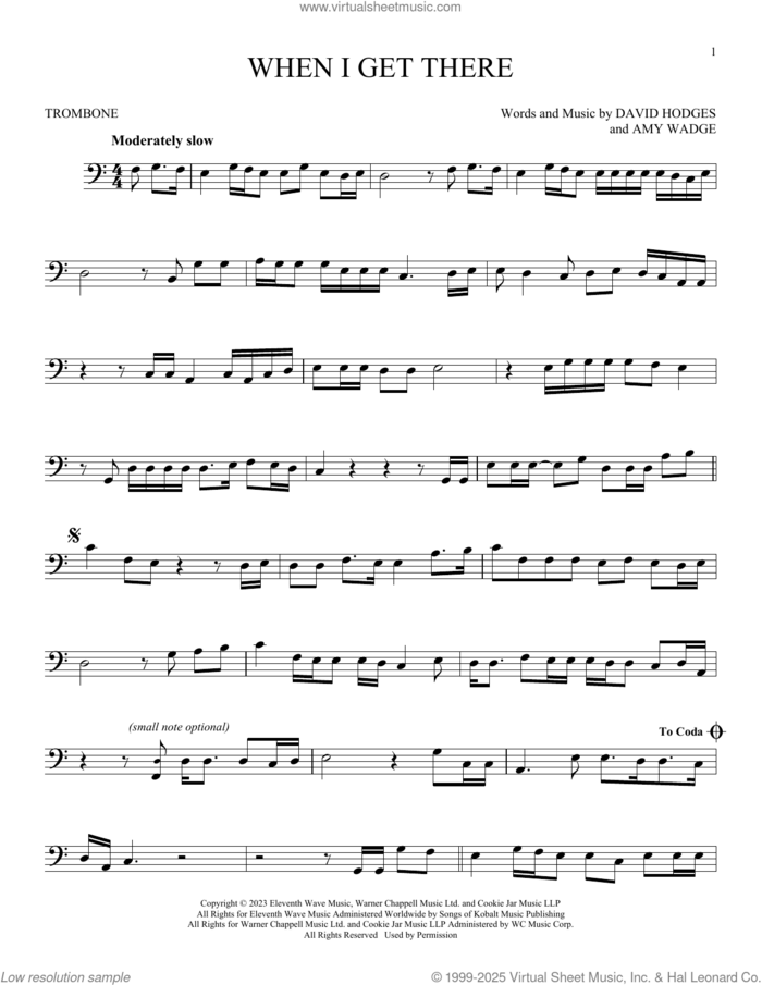 When I Get There sheet music for trombone solo , Amy Wadge and David Hodges, intermediate skill level