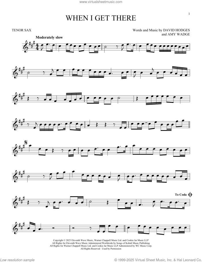 When I Get There sheet music for tenor saxophone solo , Amy Wadge and David Hodges, intermediate skill level