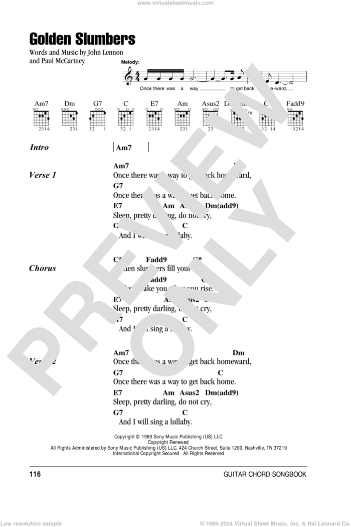 Golden Slumbers sheet music for guitar (chords) by The Beatles, John Lennon and Paul McCartney, intermediate skill level