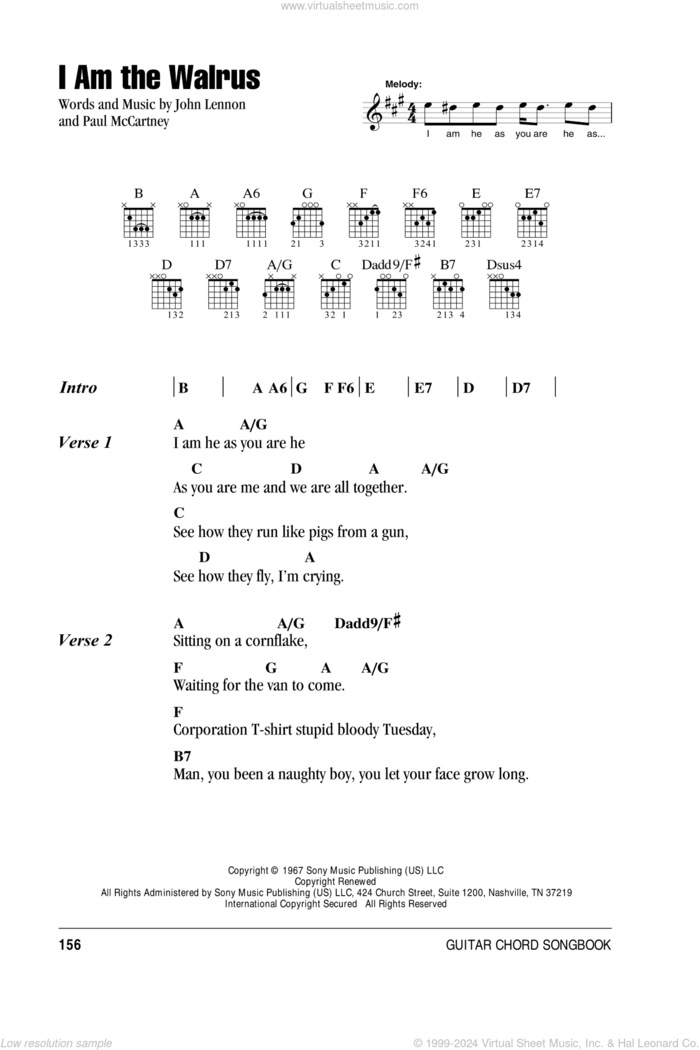 I Am The Walrus sheet music for guitar (chords) by The Beatles, John Lennon and Paul McCartney, intermediate skill level