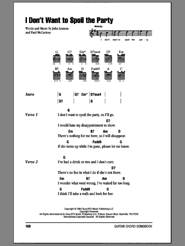 I Don't Want To Spoil The Party sheet music for guitar (chords) by The Beatles, John Lennon and Paul McCartney, intermediate skill level