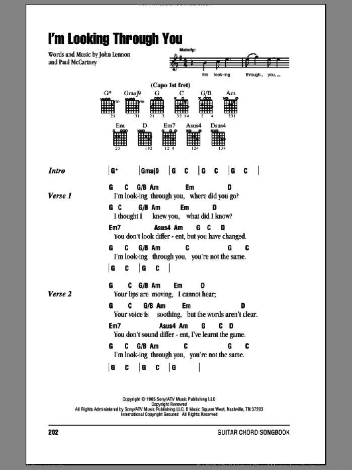 I'm Looking Through You sheet music for guitar (chords) by The Beatles, John Lennon and Paul McCartney, intermediate skill level