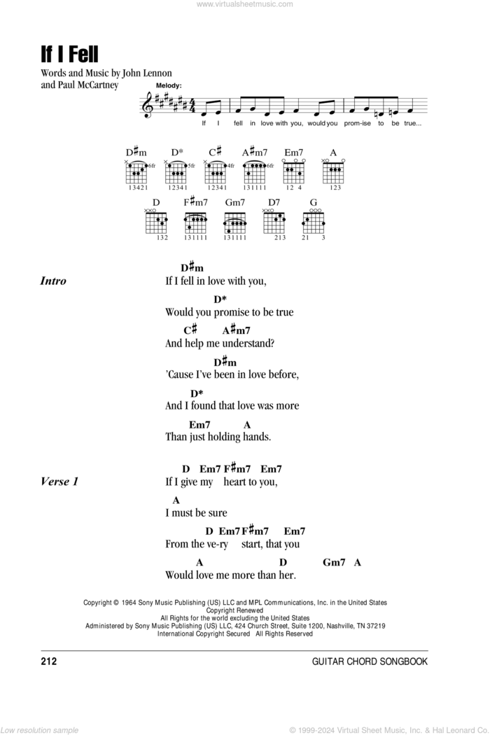 If I Fell sheet music for guitar (chords) by The Beatles, John Lennon and Paul McCartney, intermediate skill level