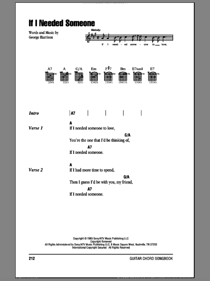 If I Needed Someone sheet music for guitar (chords) by The Beatles and George Harrison, intermediate skill level
