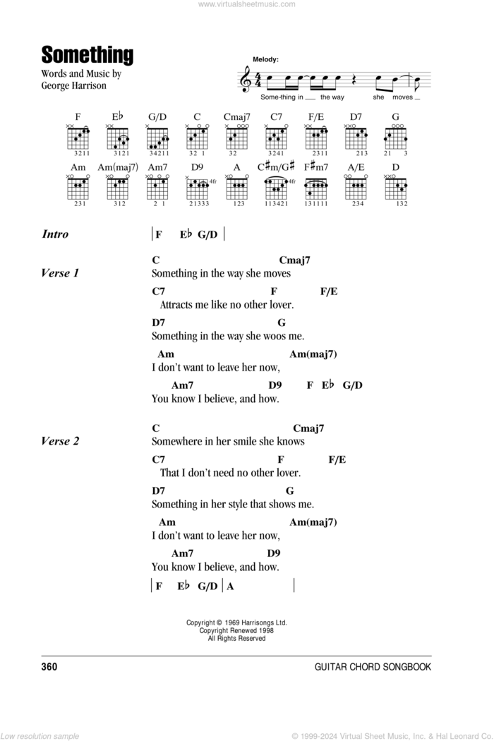 Something sheet music for guitar (chords) by The Beatles and George Harrison, intermediate skill level