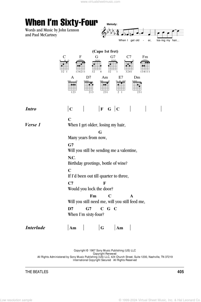 When I'm Sixty-Four sheet music for guitar (chords) by The Beatles, John Lennon and Paul McCartney, intermediate skill level