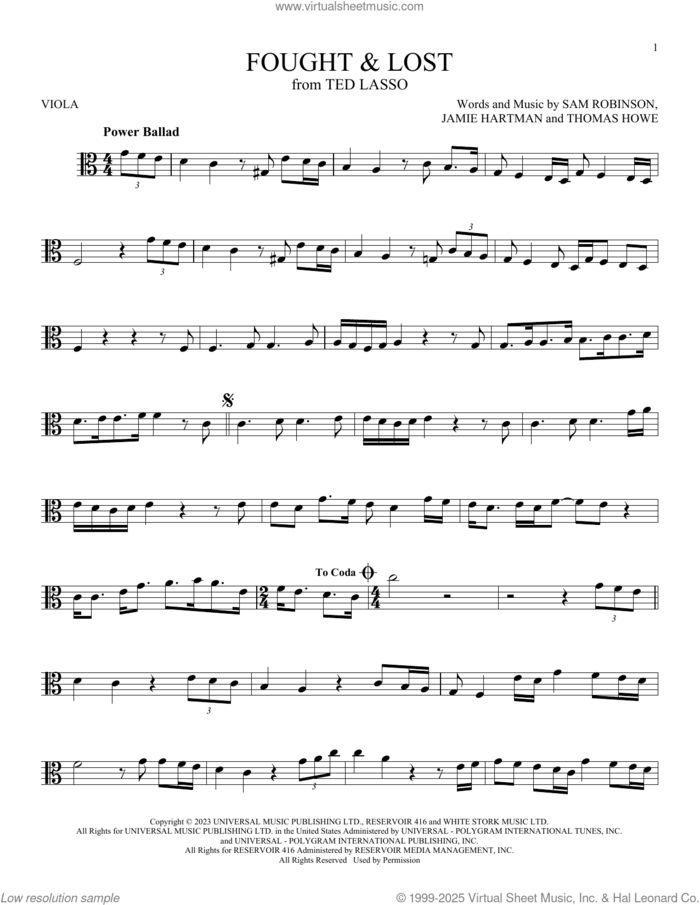 Fought and Lost (feat. Brian May) sheet music for viola solo by Sam Ryder, Jamie Hartman, Sam Robinson and Thomas Howe, intermediate skill level