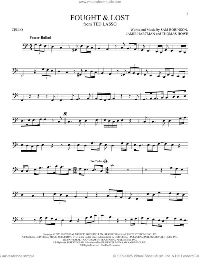 Fought and Lost (feat. Brian May) sheet music for cello solo by Sam Ryder, Jamie Hartman, Sam Robinson and Thomas Howe, intermediate skill level
