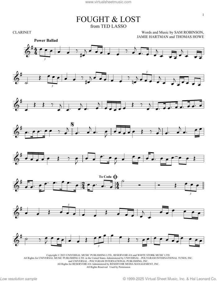 Fought and Lost (feat. Brian May) sheet music for clarinet solo by Sam Ryder, Jamie Hartman, Sam Robinson and Thomas Howe, intermediate skill level