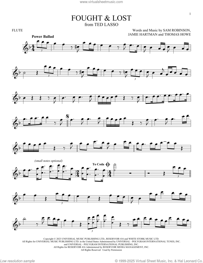 Fought and Lost (feat. Brian May) sheet music for flute solo by Sam Ryder, Jamie Hartman, Sam Robinson and Thomas Howe, intermediate skill level