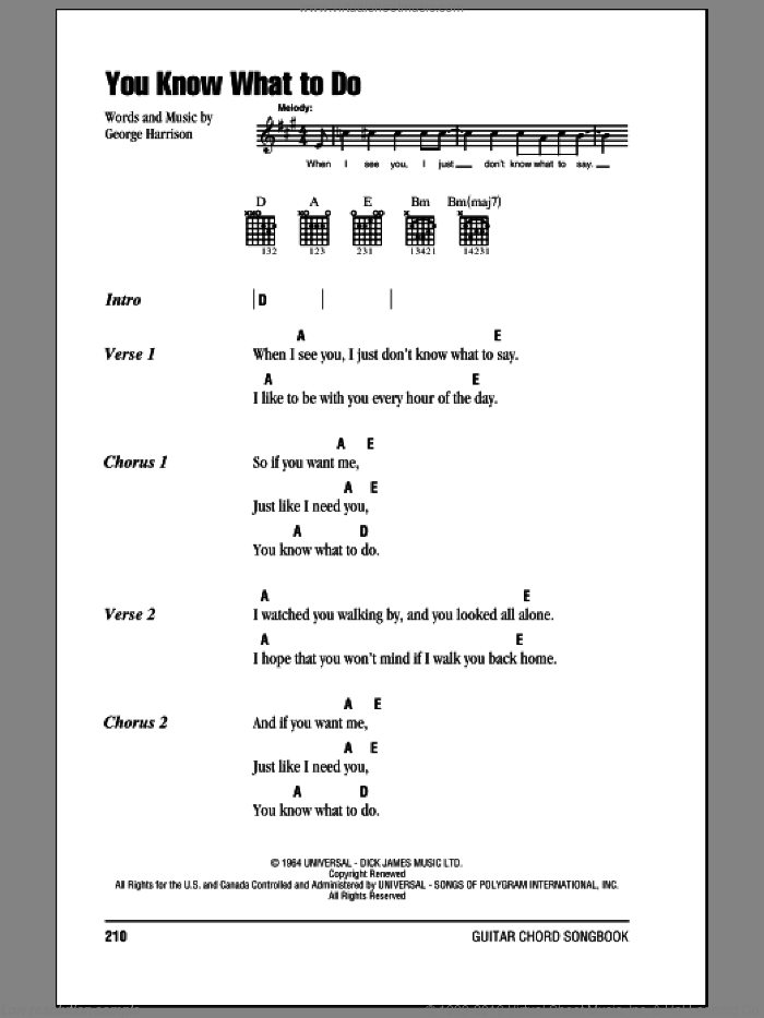 You Know What To Do sheet music for guitar (chords) by The Beatles and George Harrison, intermediate skill level