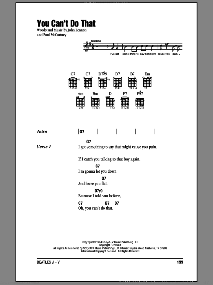 You Can't Do That sheet music for guitar (chords) by The Beatles, John Lennon and Paul McCartney, intermediate skill level
