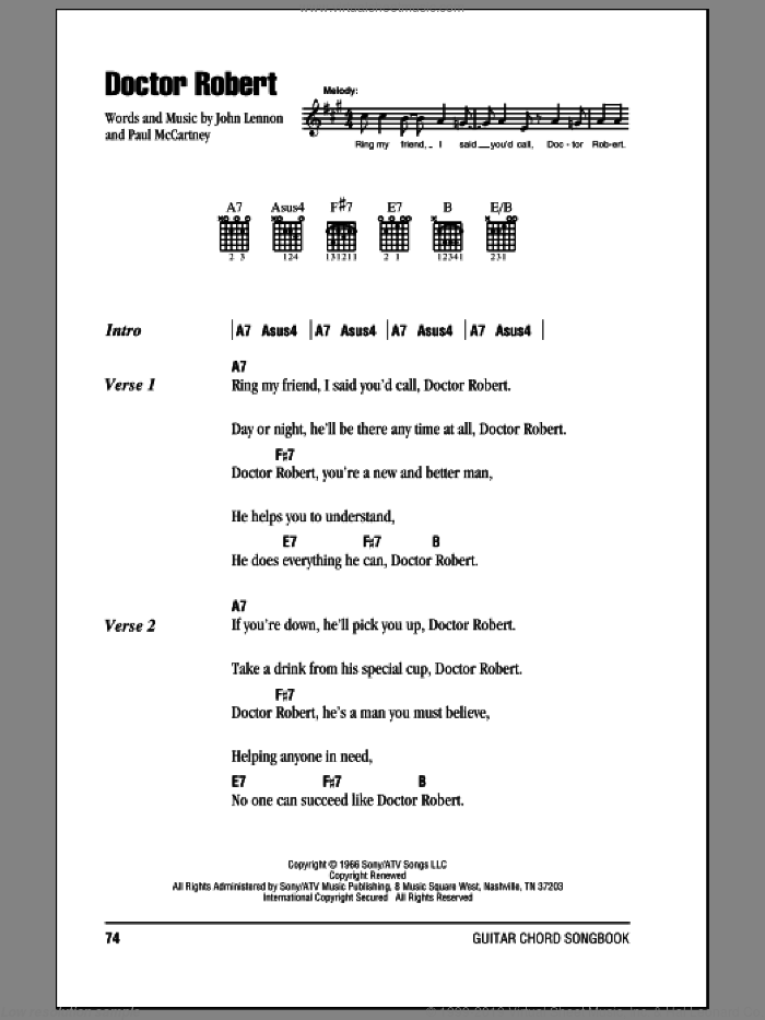 Doctor Robert sheet music for guitar (chords) by The Beatles, John Lennon and Paul McCartney, intermediate skill level