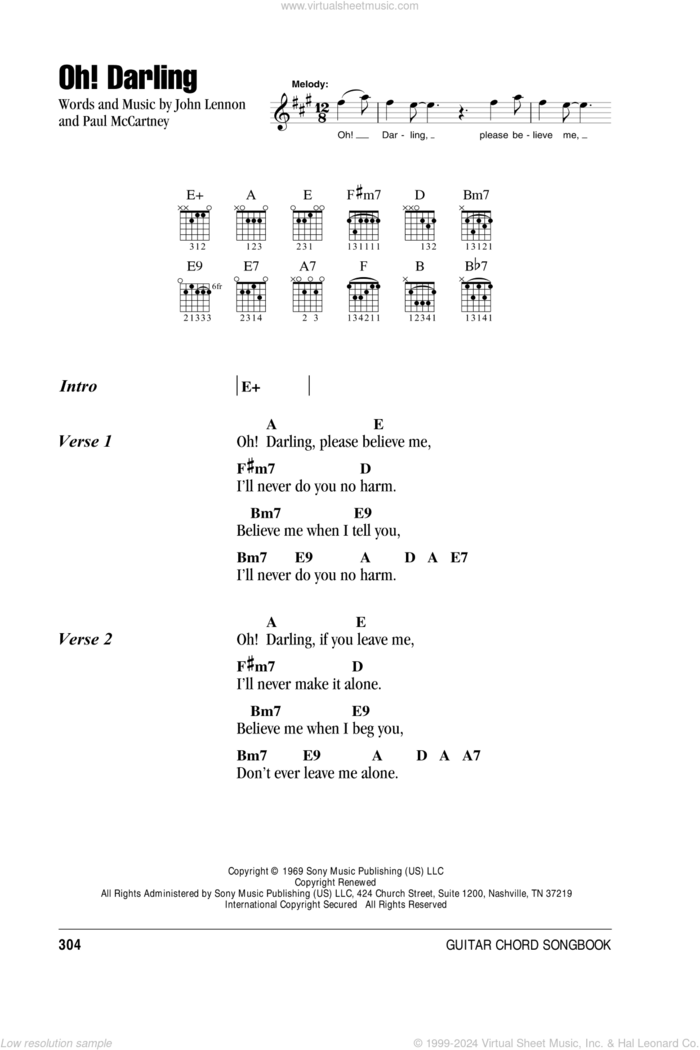 Oh! Darling sheet music for guitar (chords) by The Beatles, John Lennon and Paul McCartney, intermediate skill level