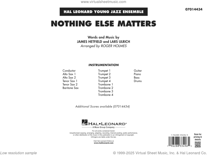 Nothing Else Matters (arr. Roger Holmes) (COMPLETE) sheet music for jazz band by Metallica, James Hetfield, Lars Ulrich and Roger Holmes, intermediate skill level