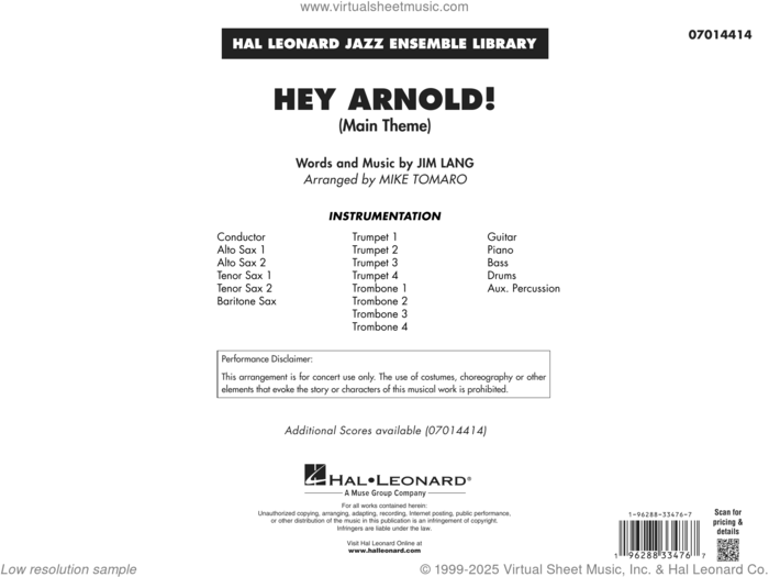 Hey Arnold! (Main Theme) (arr. Mike Tomaro) (COMPLETE) sheet music for jazz band by Mike Tomaro and Jim Lang, intermediate skill level