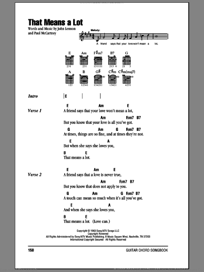 That Means A Lot sheet music for guitar (chords) by The Beatles, John Lennon and Paul McCartney, intermediate skill level