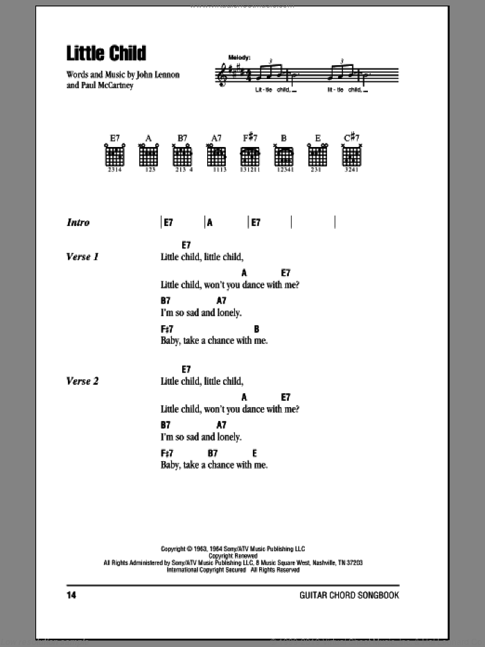 Little Child sheet music for guitar (chords) by The Beatles, John Lennon and Paul McCartney, intermediate skill level