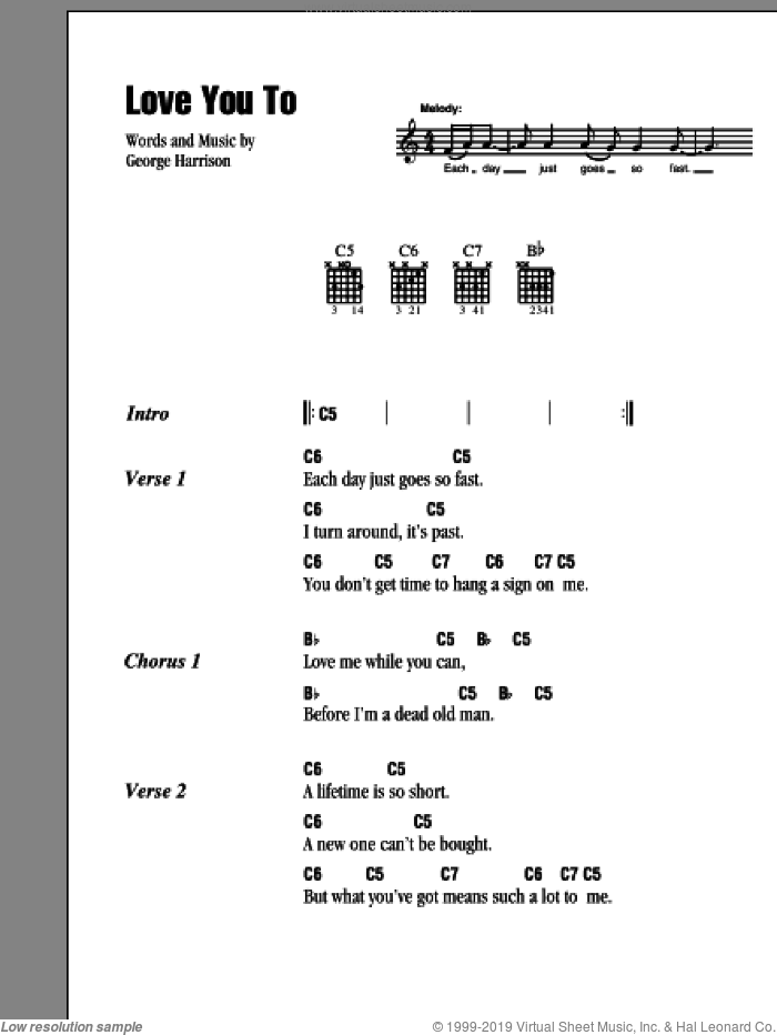 Love You To sheet music for guitar (chords) by The Beatles and George Harrison, intermediate skill level
